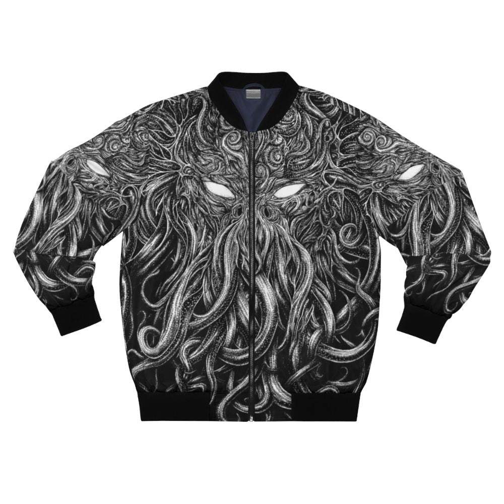 Lovecraft-inspired bomber jacket with dark gothic and occult design elements