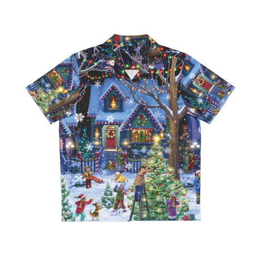 Decorative Christmas Hawaiian Shirt with holiday icons and tropical patterns