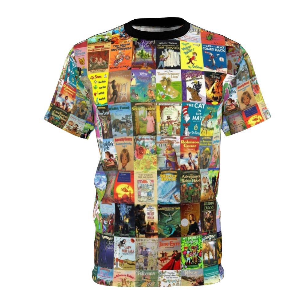 Colorful graphic t-shirt featuring a design inspired by children's books and young readers