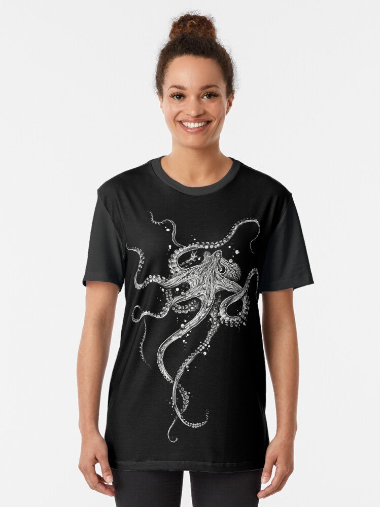 Octopus graphic t-shirt with detailed black and white tentacle design - Women