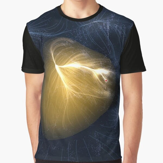 Laniakea Supercluster graphic t-shirt featuring the Laniakea supercluster, the largest known structure in the universe.