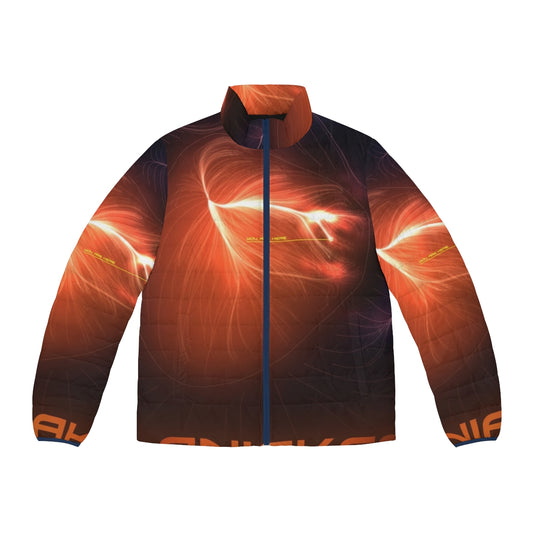 Laniakea Puffer Jacket featuring a space art design inspired by the cosmos and galaxy clusters