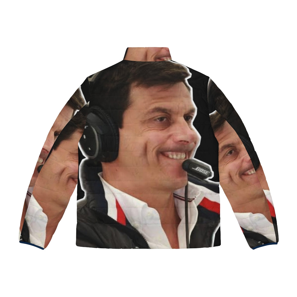 Toto Wolff Puffer Jacket with Funny Face Design - Back