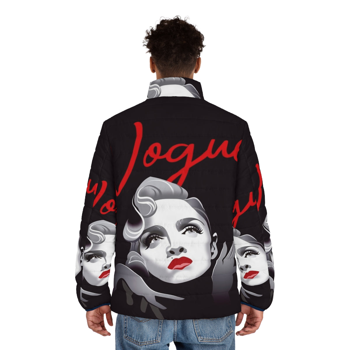 Queen Puffer Jacket 5 featuring Alejandro Mogollo's iconic pop art design - men back