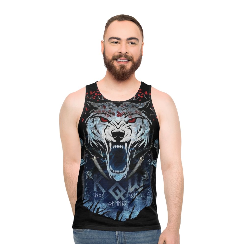 Unisex Wolf Print Tank Top - men