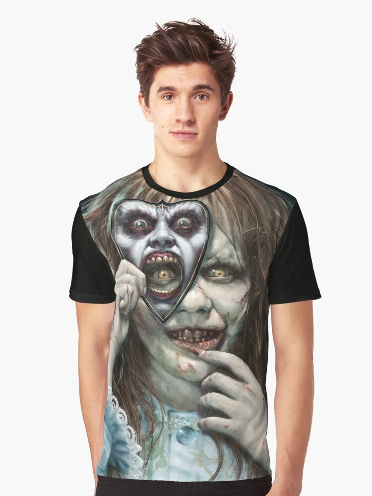 Exorcist Regan's Game Graphic T-Shirt featuring the possessed character from the horror movie - Men