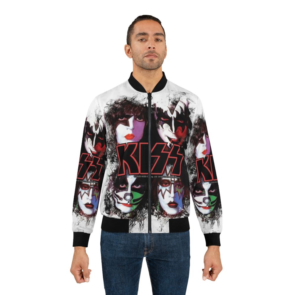 KISS ® bomber jacket featuring the iconic band members' faces in a brush effect design - Lifestyle