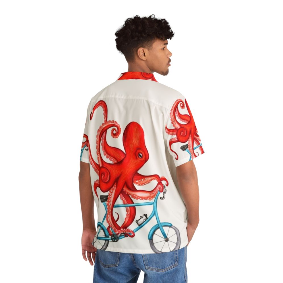 Cycling Octopus Hawaiian Shirt with Octopus Bicycle Design - People Back