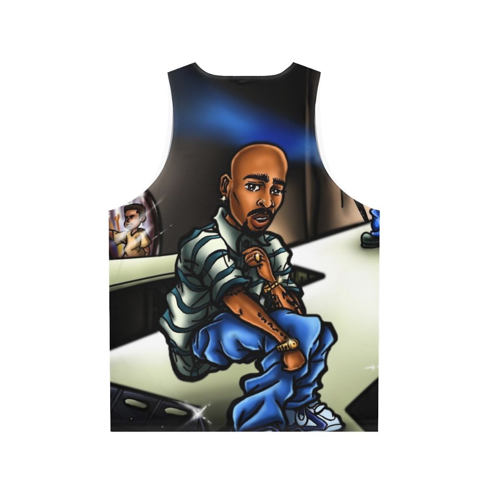 Unisex graphic tank top with airbrush anime-inspired caricatures - Back