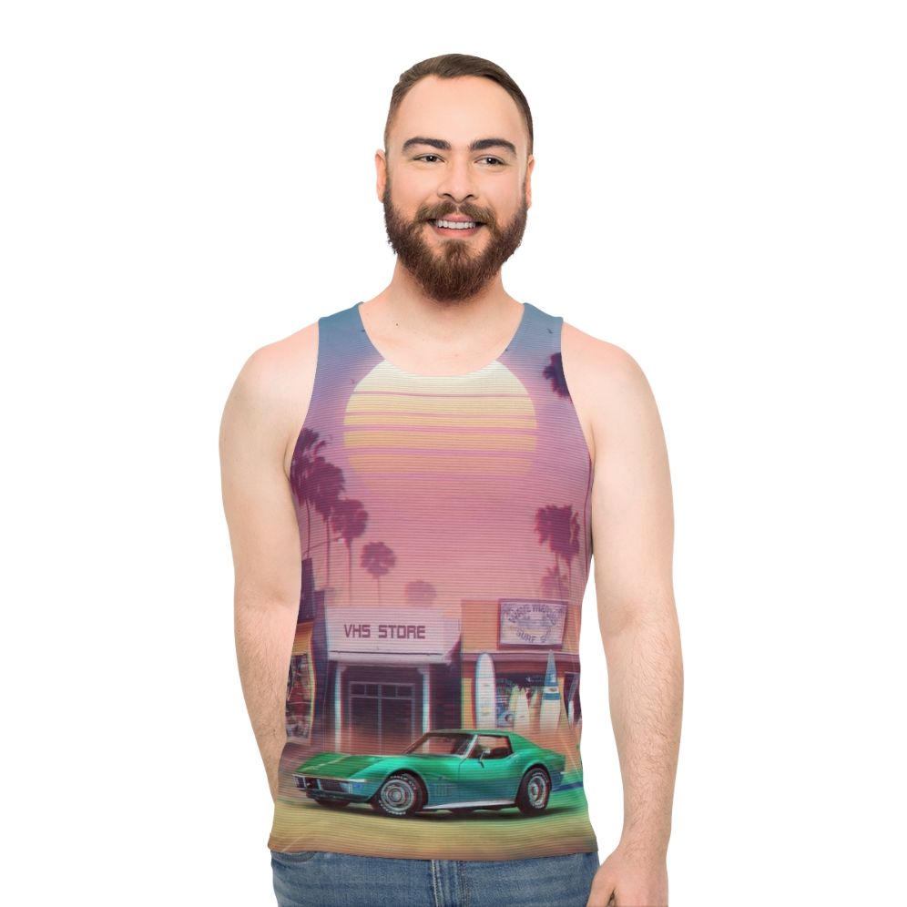 Retro Synthwave Sunset Drive Unisex Tank Top - men