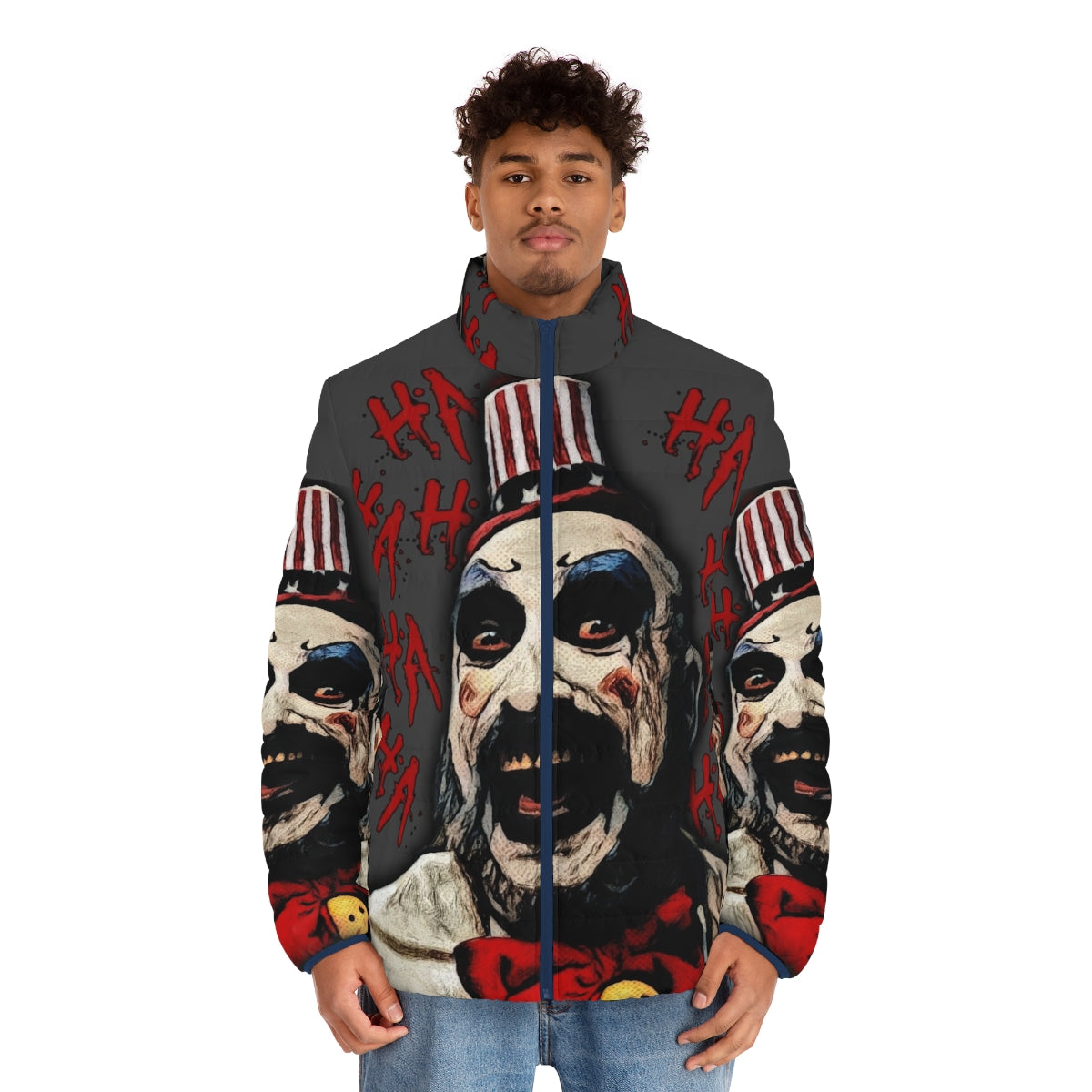 Captain Spaulding puffer jacket, featuring the iconic horror character from Rob Zombie's films - men front