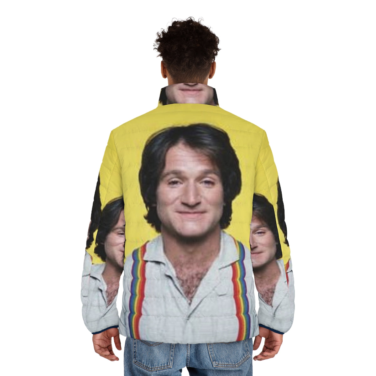 Robin Williams in his iconic Mork from Ork puffer jacket - men back