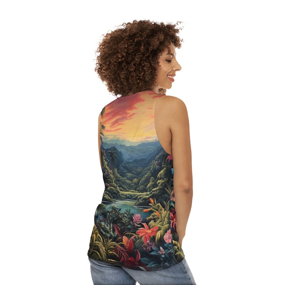 Tropical landscape nature inspired unisex tank top - women back