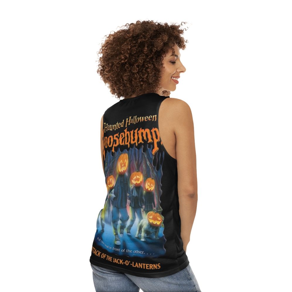 Glow-in-the-dark haunted halloween goosebumps unisex tank top - women back