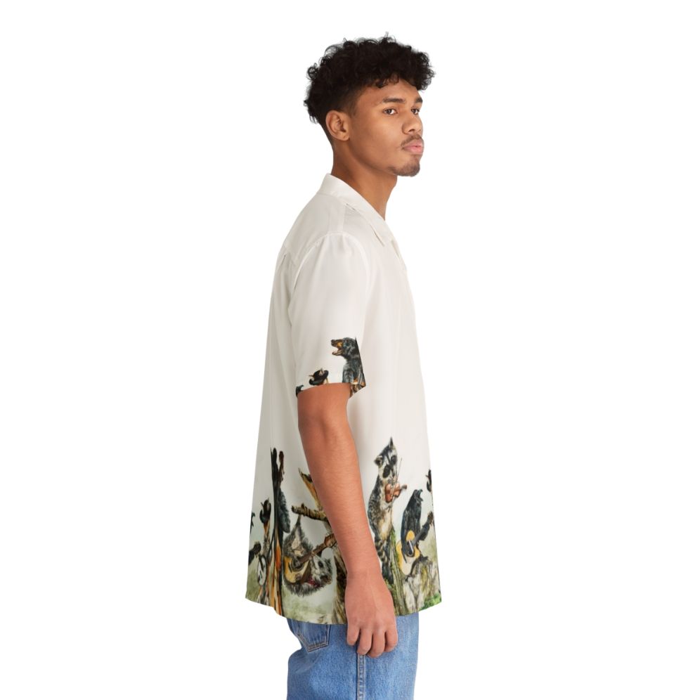 Bluegrass Gang Wildlife Hawaiian Shirt featuring a watercolor mountain landscape with animals - People Pight