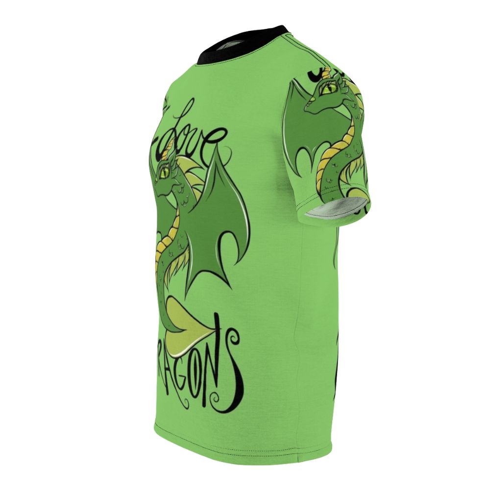 Illustration of a cute, green dragon on a t-shirt - men left