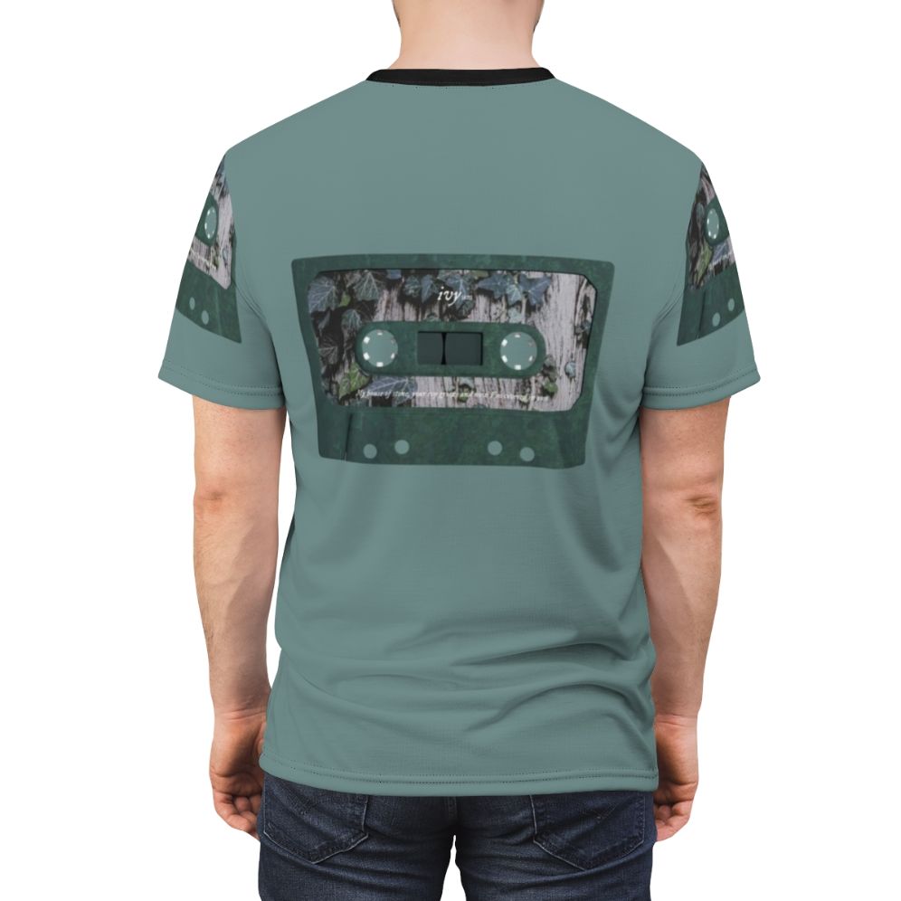 Ivy graphic t-shirt design featuring a vintage cassette tape and floral elements, inspired by Taylor Swift's "Ivy" song from the Evermore album. - men back