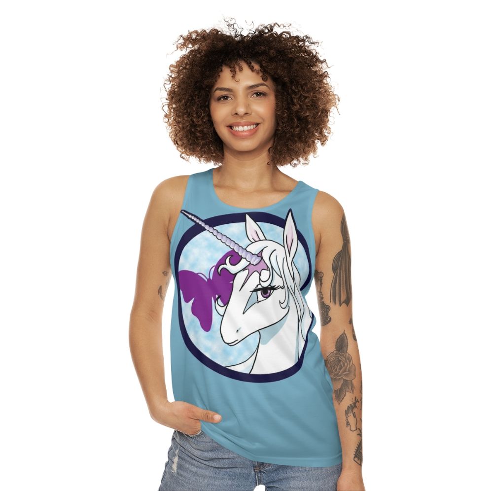 The Last Unicorn Unisex Fantasy Tank Top featuring Amalthea the Unicorn - women