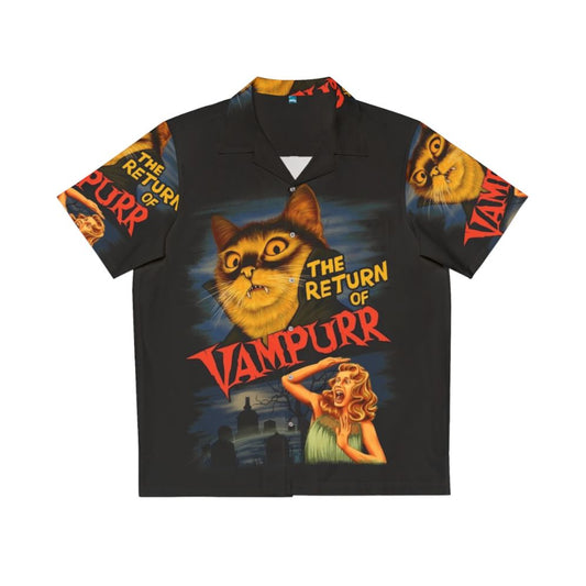 Vampurr-inspired Hawaiian shirt with cat and vampire elements