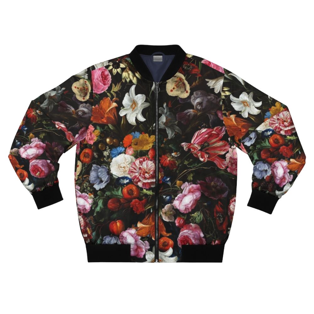 Vintage botanical flowers bomber jacket with a midnight garden pattern