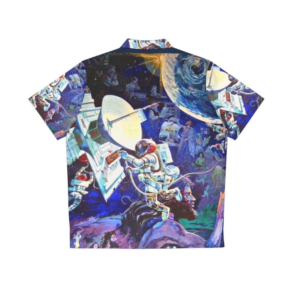 Vintage Spaceship Earth Mural Hawaiian Shirt with Astronaut Design and Communication Symbols - Back