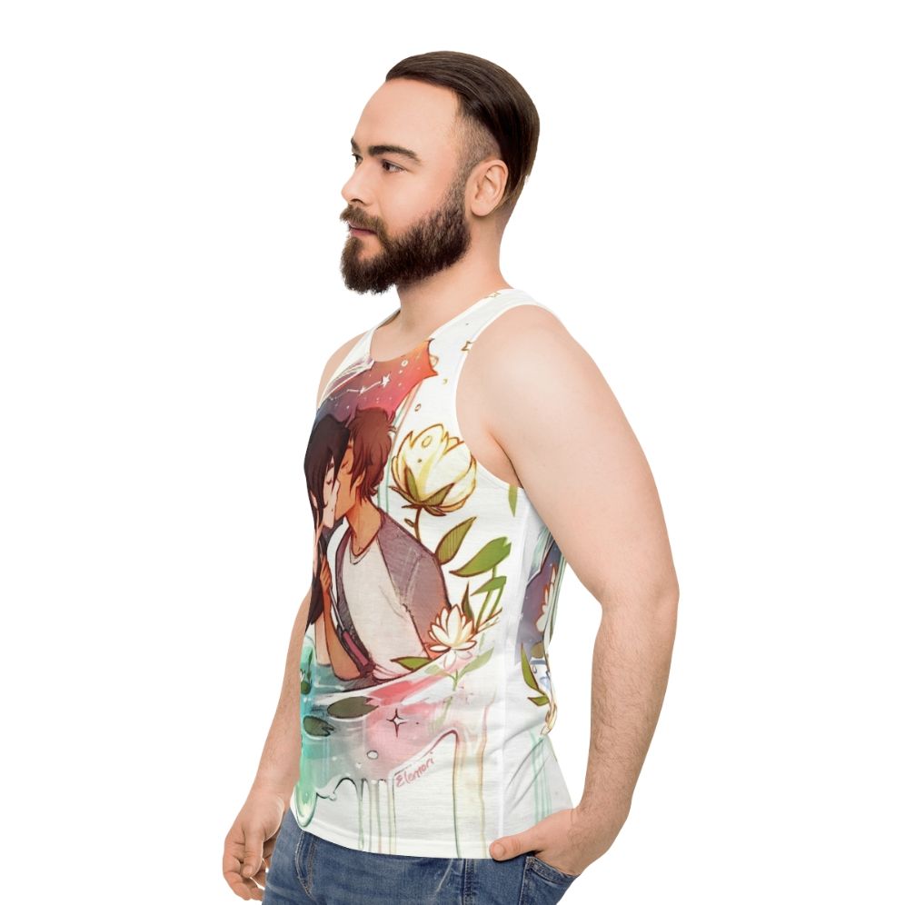 Unisex galaxy tank top with starry night sky design - men side