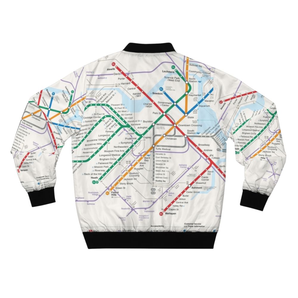 Bomber jacket featuring a map of the Boston public transportation system - Back