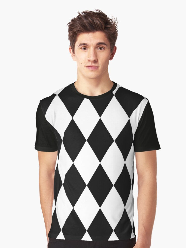 Harlequin Diamonds Graphic T-Shirt with a bold, monochrome diamond pattern - Men