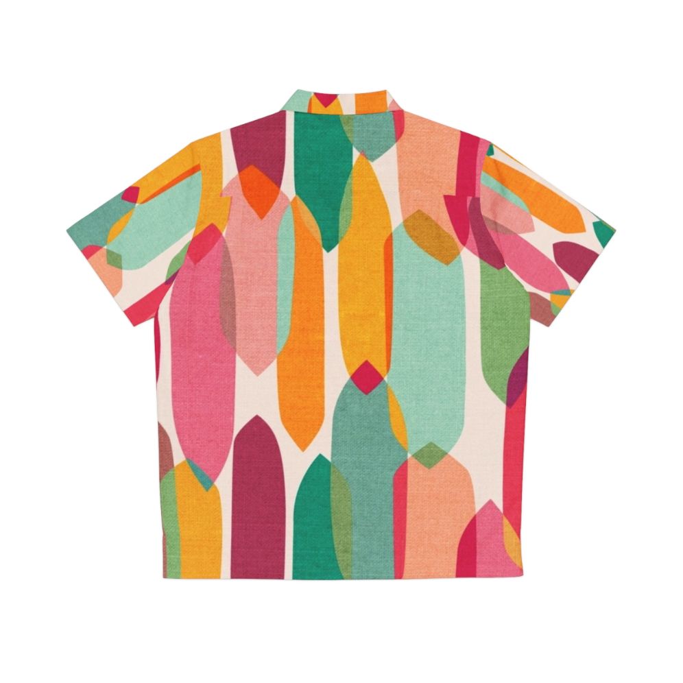 Mid-century modern inspired Hawaiian shirt with a colorful, abstract geometric print design - Back