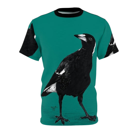 Stylish t-shirt featuring a striking black and white Australian magpie bird design