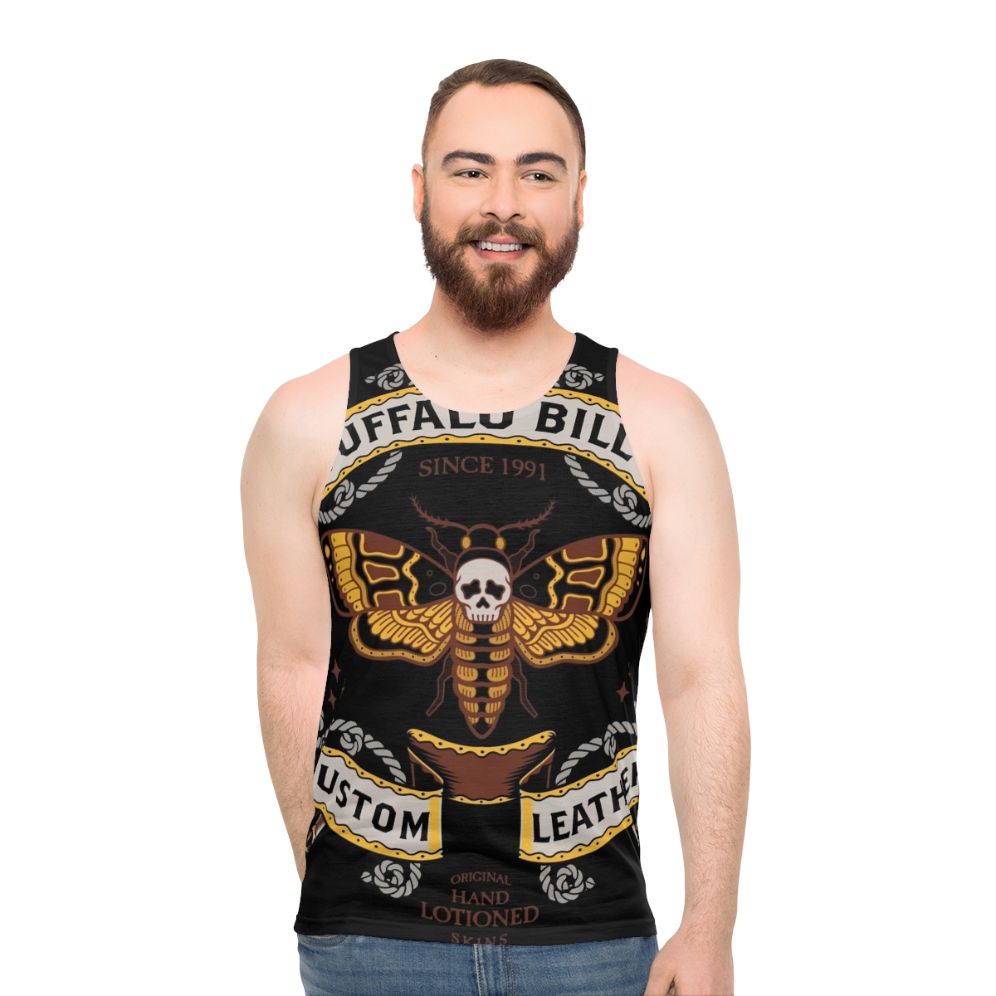 Buffalo Bill Leather Tank Top with Gothic Moth Pattern - men