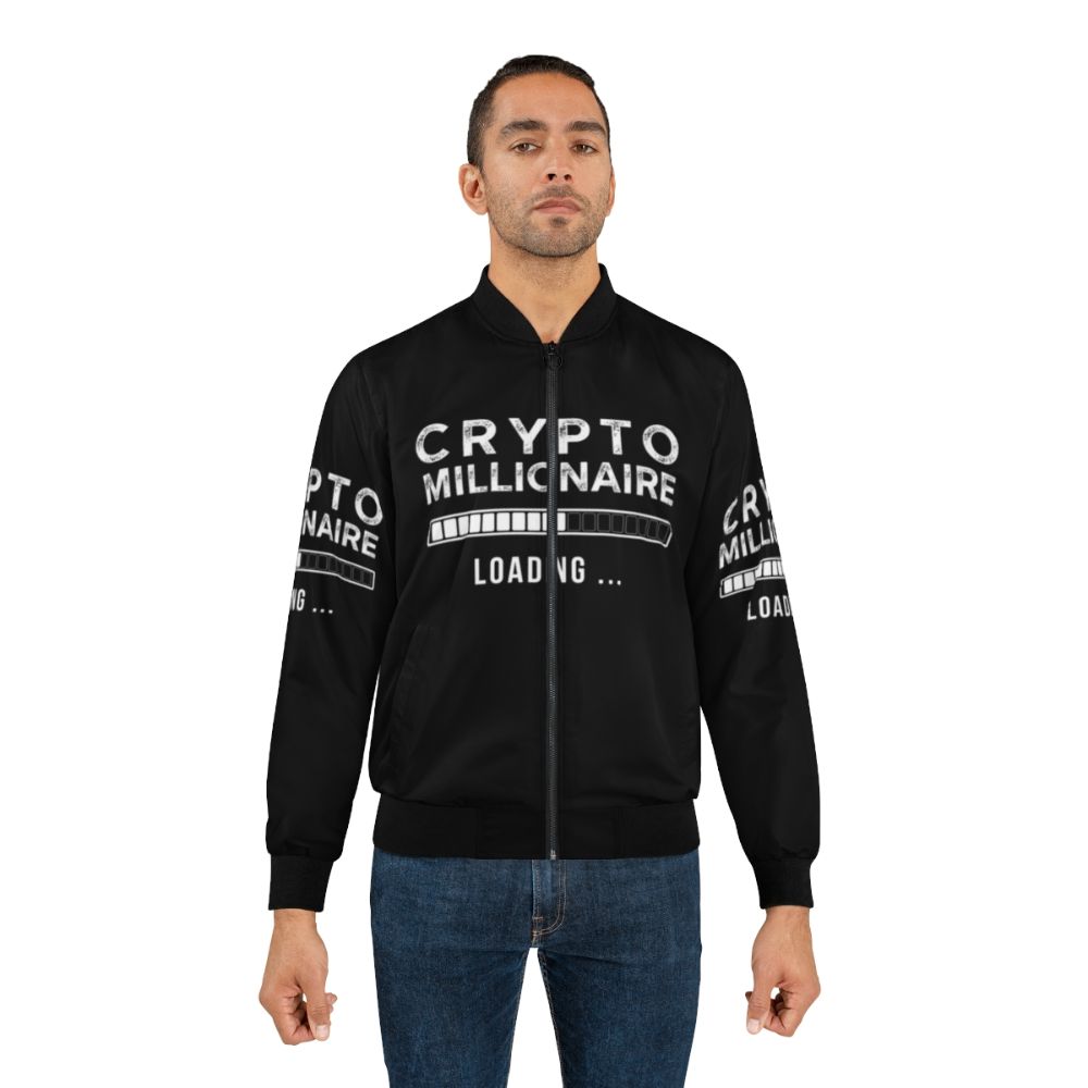 Crypto Millionaire Loading Bomber Jacket with Funny Cryptocurrency Quote - Lifestyle