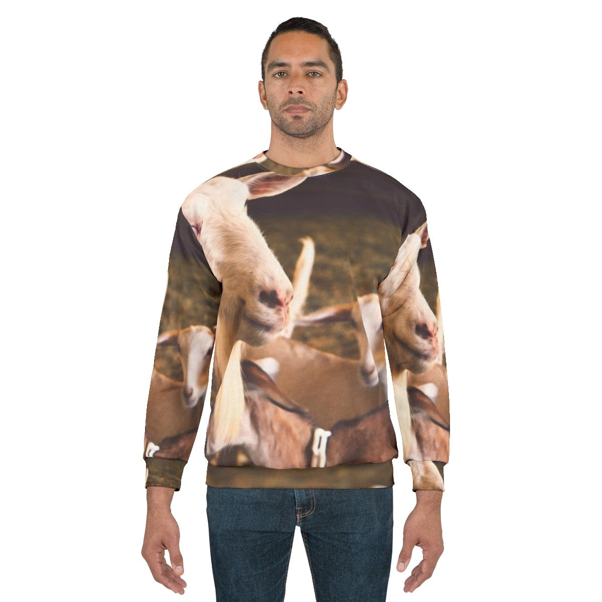 Goats and farm animals printed on a black sweatshirt - men