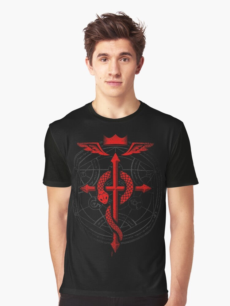 Fullmetal Alchemist Flamel Graphic T-Shirt featuring the Eye of Truth, Human Transmutation Circle, and Alchemy Symbols - Men