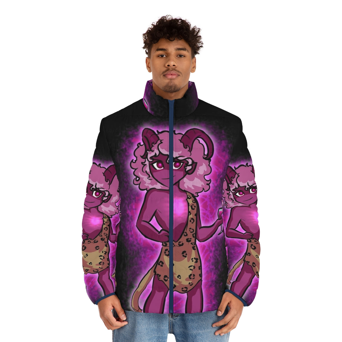 Dionysus puffer jacket with Orphic mythology inspired design - men front