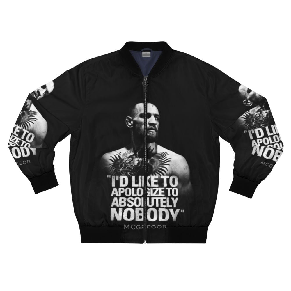 Conor McGregor wearing the "Apologize to Absolutely Nobody" UFC 205 bomber jacket