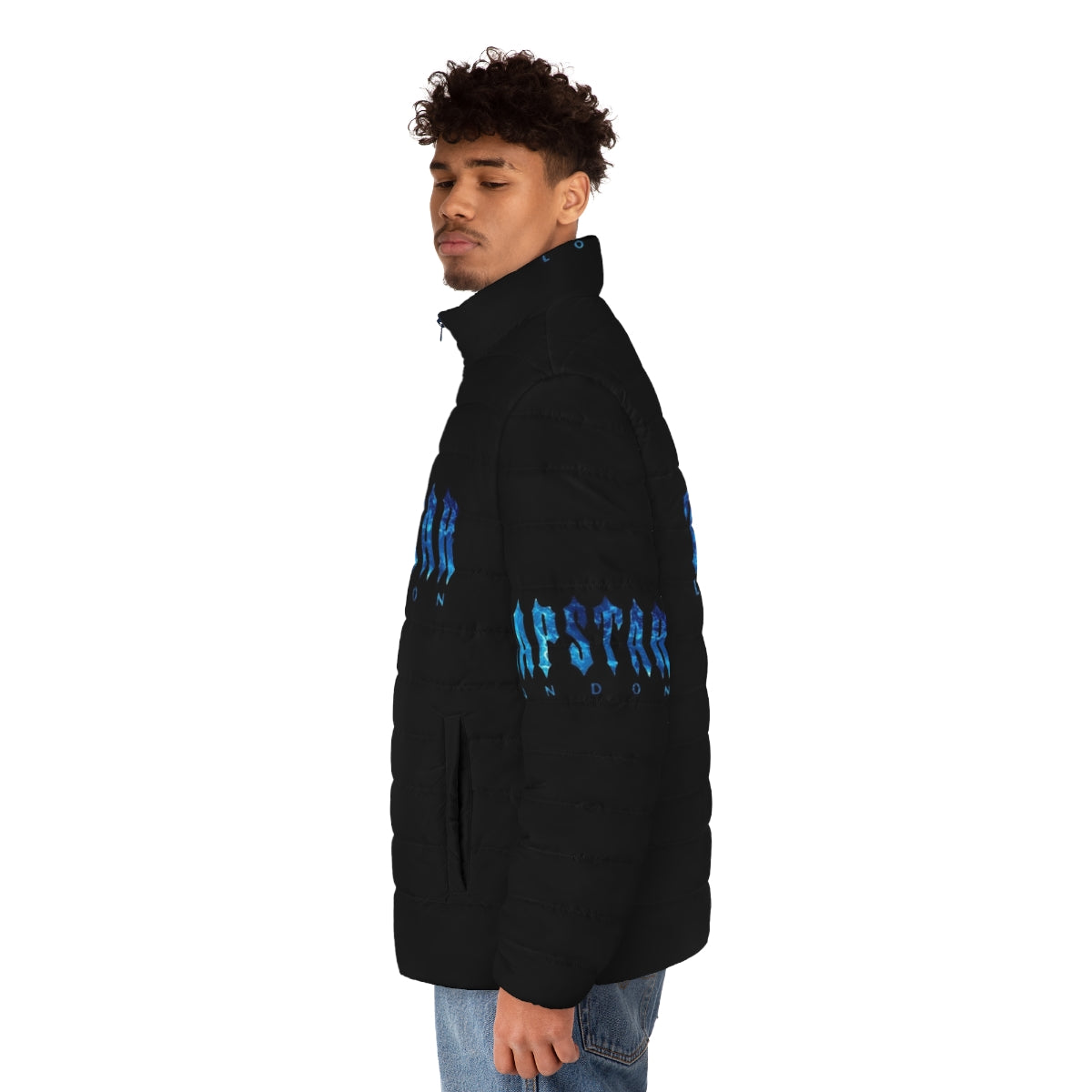 Trapstar Puffer Jacket in Black and Blue - men side left