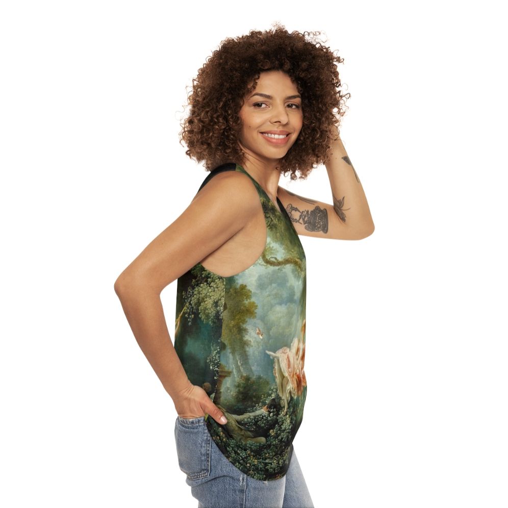 Unisex tank top featuring The Swing painting by Jean Honore Fragonard - women side