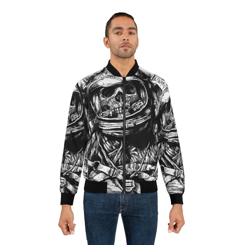 Abandoned astronaut horror bomber jacket with black and white space and zombie theme - Lifestyle