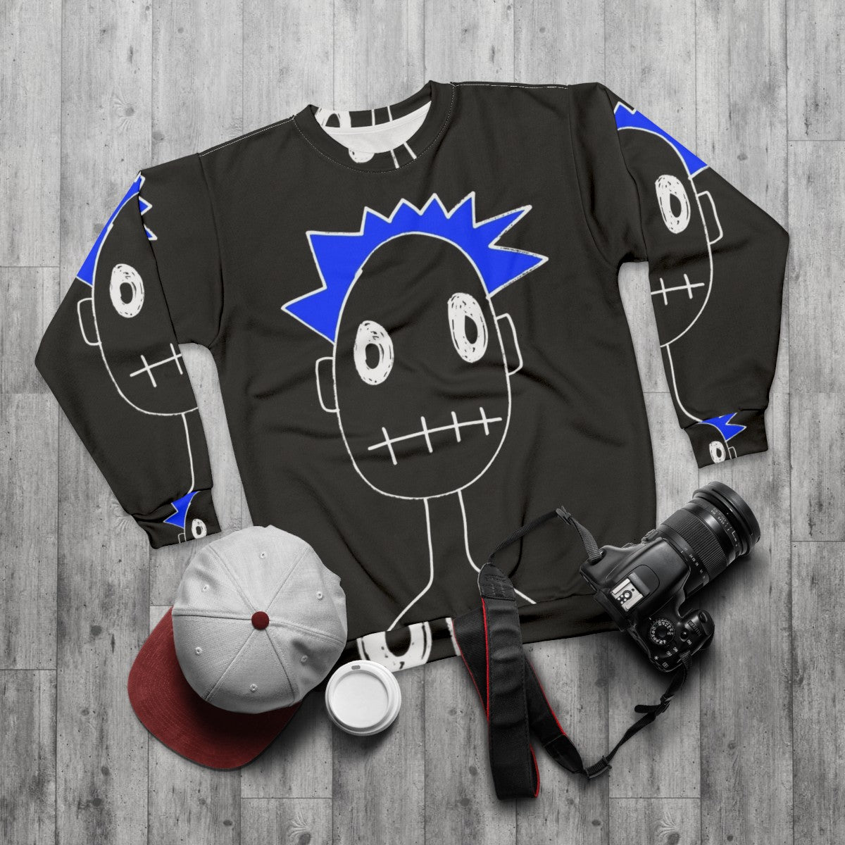 Blue funny boy sweatshirt - flat lay