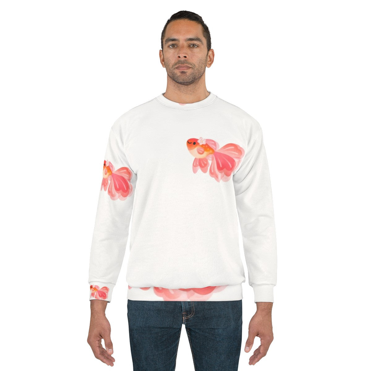 Cherry blossom goldfish print on a cozy sweatshirt - men