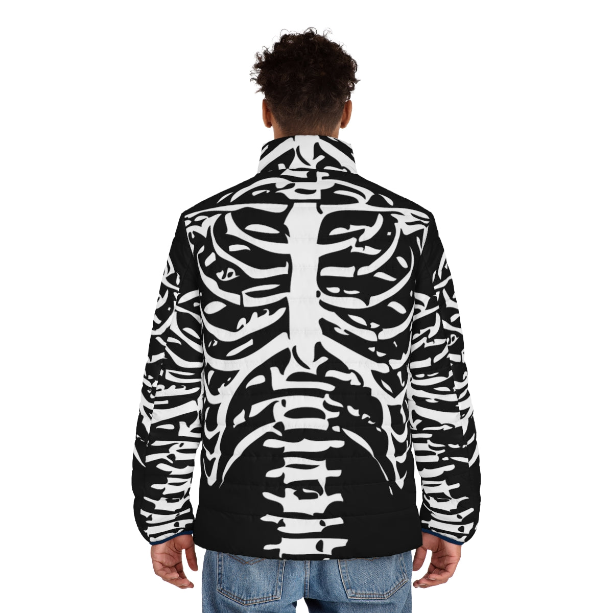 Skeleton rib cage puffer jacket with a unique and spooky design - men back