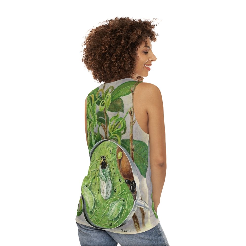 Green aphid botanical illustration unisex tank top - women back