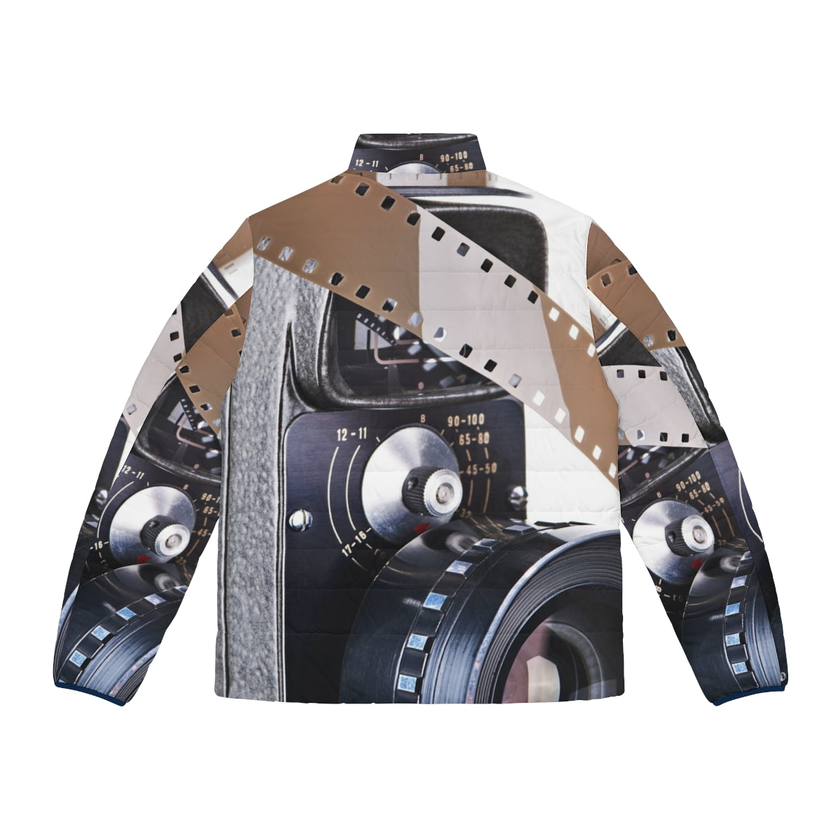 Retro mechanical movie camera and film puffer jacket - Back