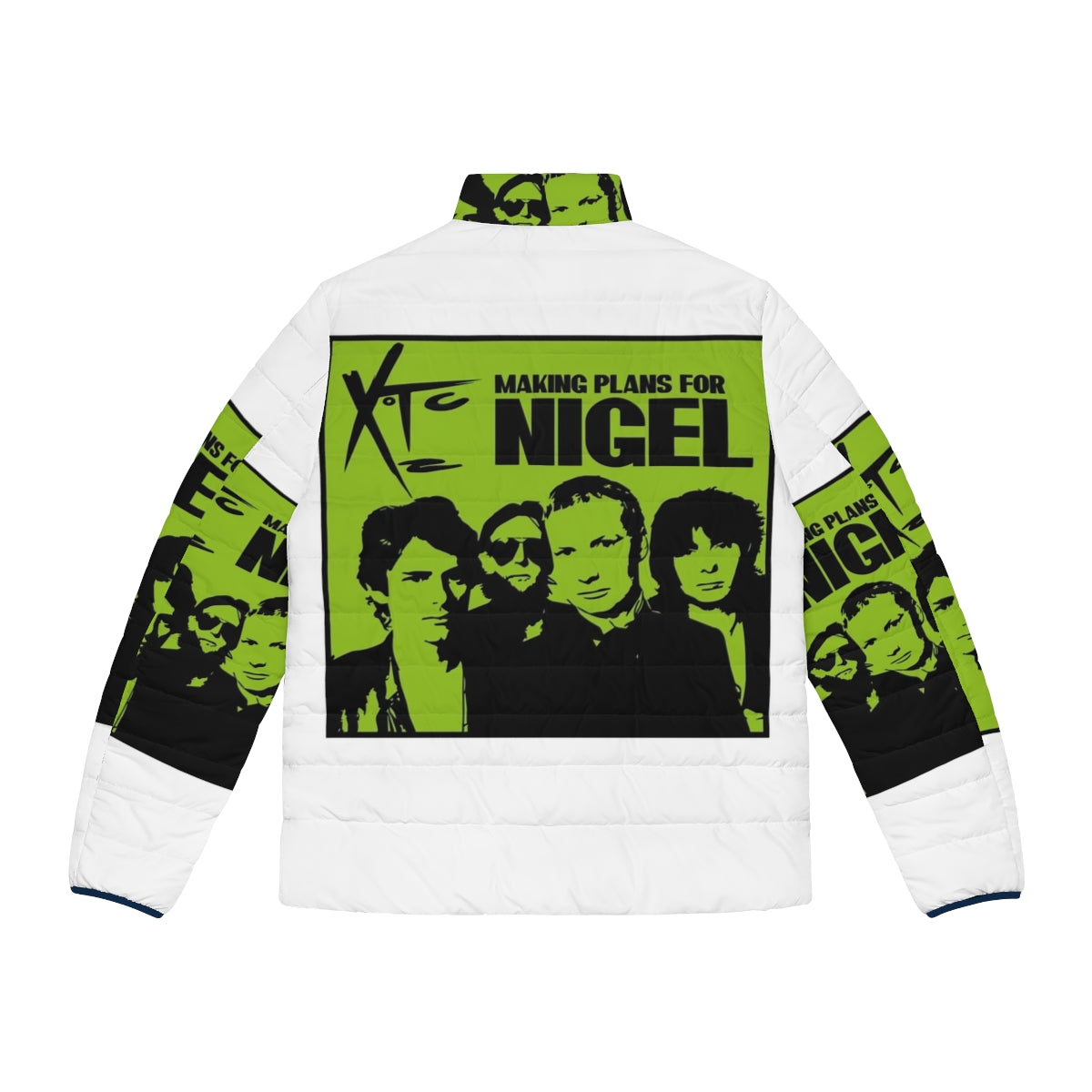 Xtc "Making Plans for Nigel" inspired puffer jacket with retro 70s music and new wave design - Back