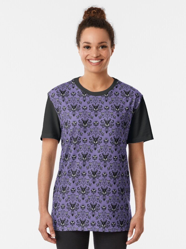 Haunted mansion wallpaper pattern printed on a graphic t-shirt - Women