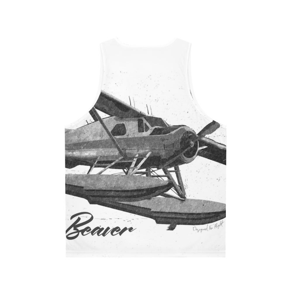 Dehavilland DHC-2 Beaver floatplane sketch on unisex tank top - Back