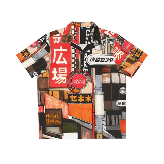 Tokyo street signs Hawaiian shirt with neon lights and urban style