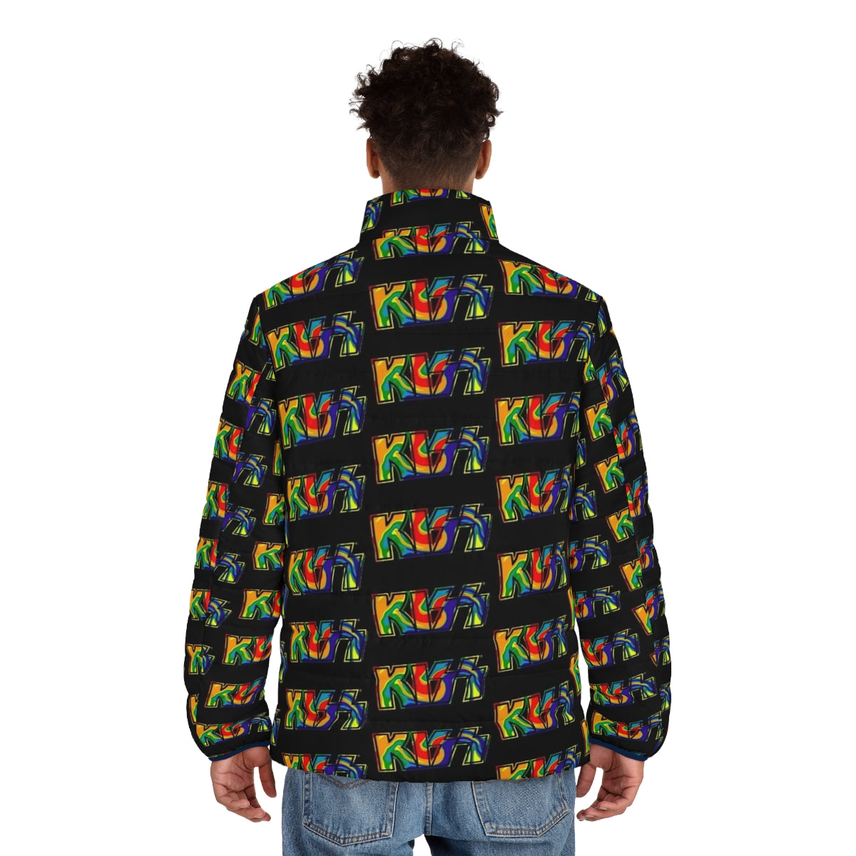 Kiss The Band Rainbow Tie Dye Puffer Jacket - men back