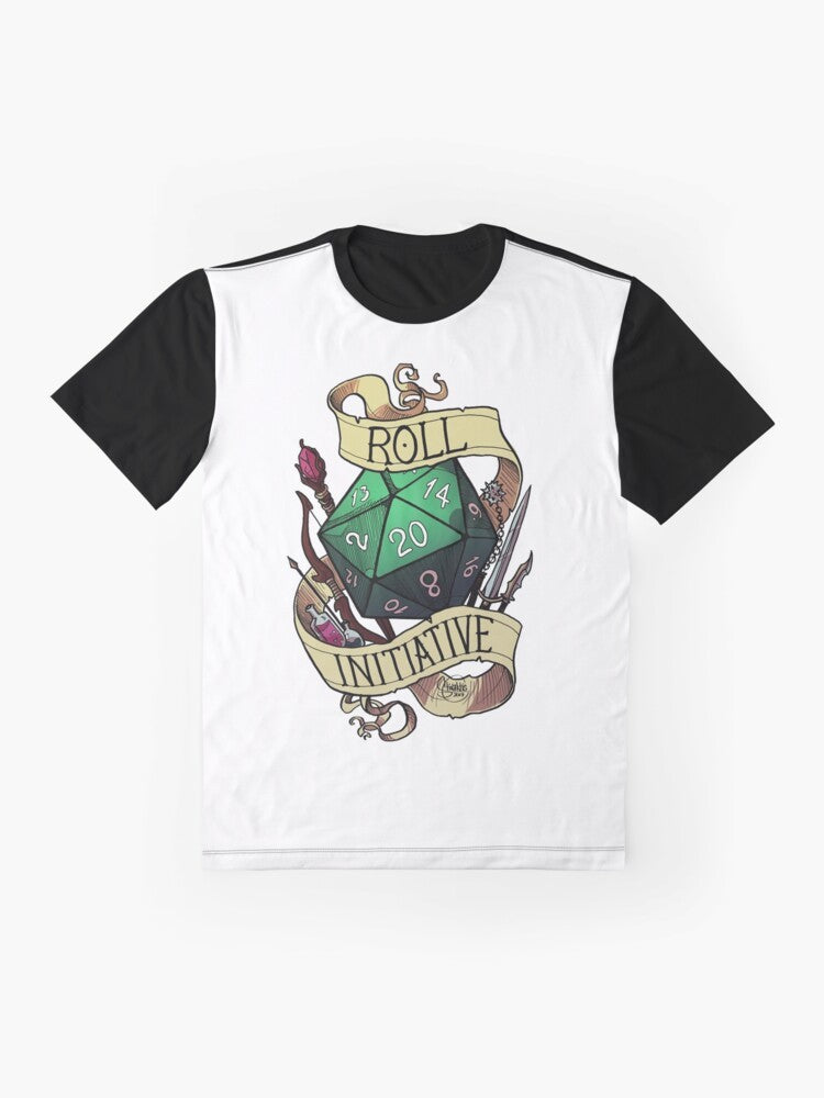 Dungeons & Dragons "Roll Initiative" Graphic T-Shirt, featuring a 20-sided die and the text "Roll Initiative" - Flat lay